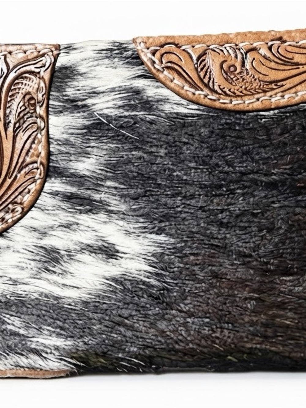 🤠  Sensational Myra Bag Hand-Tooled Leather & Cowhide Wristlet Wallet! 4"x 8" - Picture 6 of 11